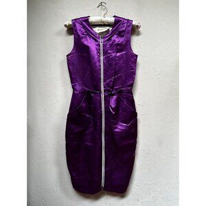 Mischen Womens Zipper Front Sleeveless Silk Linen Sheath Dress Medium Purple